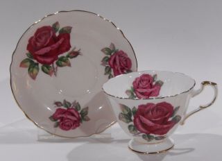 Rare Paragon Johnson FLOATING RED ROSE CUP & SAUCER Pink Colorway c1957 - 1960 4