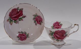 Rare Paragon Johnson FLOATING RED ROSE CUP & SAUCER Pink Colorway c1957 - 1960 6