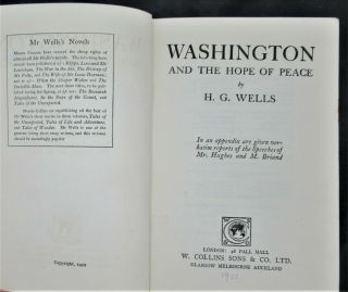 H.  G.  Wells,  Washington and the Hope of Peace,  1922 first edition with rare DJ 3