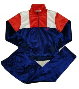 Rare Vtg 80s Nike Swoosh Polyester Red/white/navy 2 Piece Tracksuit - Size M/l