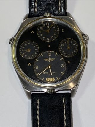 Rare Breitling 18kt /ss World Time Pilots Watch Vintage Men 