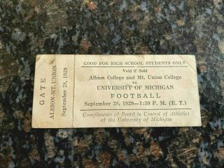 Rare Football Ticket: U Of Michigan Vs.  Albion College & Mt.  Union College,  1929