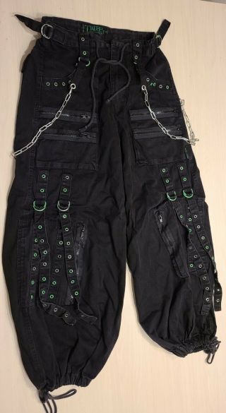 Tripp Nyc Black Grunge Gothic Punk Cargo Pants Drawstrings Zips Xs Chains Rare