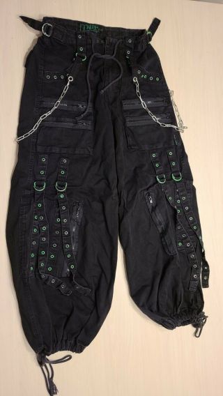 TRIPP NYC Black Grunge Gothic Punk Cargo Pants Drawstrings Zips XS chains rare 2