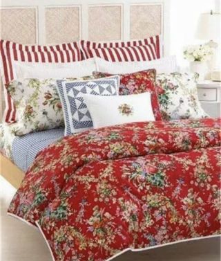 Rare RALPH LAUREN BELLE HARBOR Red TWIN FLoral COMFORTER Flowers Bedspread 2