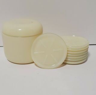Rare Mck Mckee Yellow Milk Glass 8 Coaster Set W Storage Container Ivory Custard