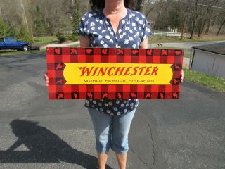 VINTAGE 1950 ' s WINCHESTER FIREARMS SIGN 26x10 EXT RARE SIGN 2
