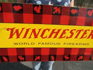 VINTAGE 1950 ' s WINCHESTER FIREARMS SIGN 26x10 EXT RARE SIGN 4