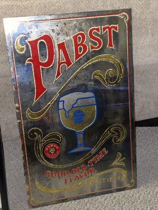 Vtg Pabst Blue Ribbon Beer Mirror Sign " Good Old - Time Flavor " Rare 12x19.  75 - 22