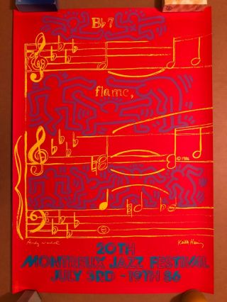 Andy Warhol Keith Haring 20th Montreux Jazz Festival Silkscreen Poster 1986 Rare