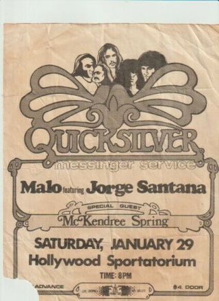Quicksilver Messenger J Santana Rare First Printing Concert Flyer Handbill