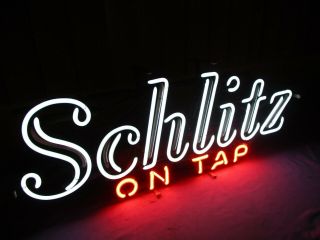 Vtg 1968 Schlitz beer on tap neon light up sign motion moving flashing VERY RARE 4