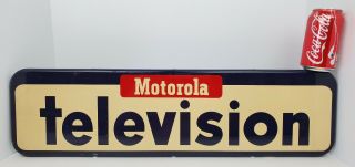 Vtg Motorola Television TV Painted Metal Sign Advertisement 26x7 Ultra Rare 2 5