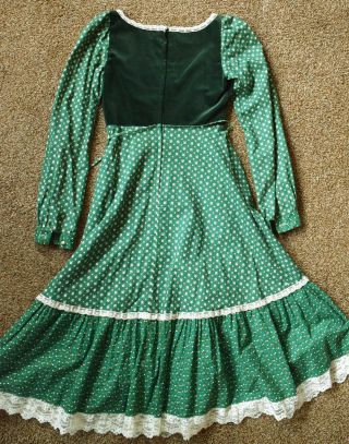 Gunne Sax Dress Vintage 1970s Green Calico Midi Velvet 9 Rare Prairie 2