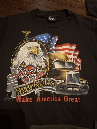 Vintage 80’s 3d Emblem Truckers Only 50/50 Tshirts Eagle Flag Harley Rare 5