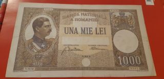 Romania 1000 Lei Banknote 1934 Una Mie Lei Bank Note Rumanien Kingdom Rare Fine