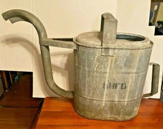 Large Vintage Galvanized Metal Watering Can W/ Long Curved Spout Rare Old Timer