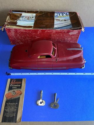 Jnf Duplex Electric West Germany Tin Windup Toy Car Red Coupe Rare 1950’s W/box
