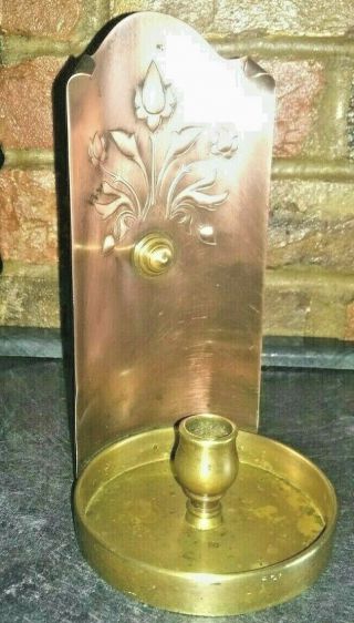 Antique W A S Benson Rare Hand Candle Stand In Copper And Brass Arts And Crafts