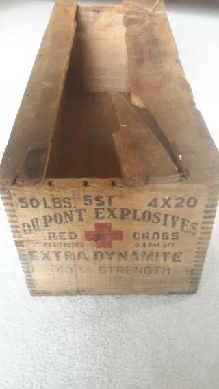 Rare Vintage Dupont Explosives Extra Dynamite Wood Wooden Case / Crate Red Cross
