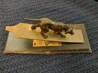 Antique Bronze Figural Hound Pointer Dog Desk Paper Letter Clip Note Holder Rare