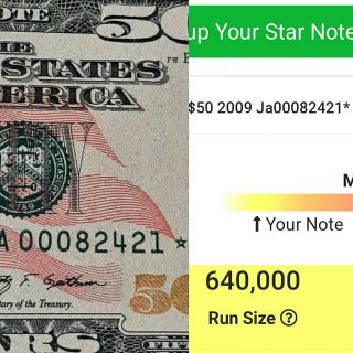 2009 $50 Rare Star Note,  Low Run Low Serial Numbrs Ja 00082421