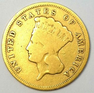 1857 - S Three Dollar Indian Gold Coin $3 - Rare San Francisco Date Coin