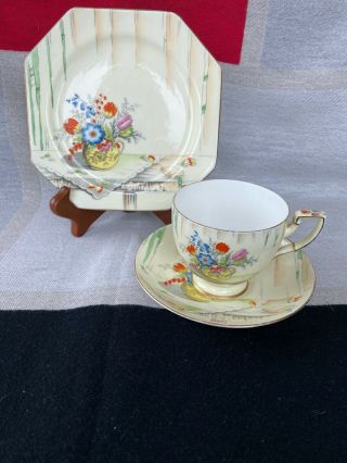 Rare Paragon Star 1920’s Art Deco Tea Cup Saucer Plate Trio Hand Painted ‘salon’