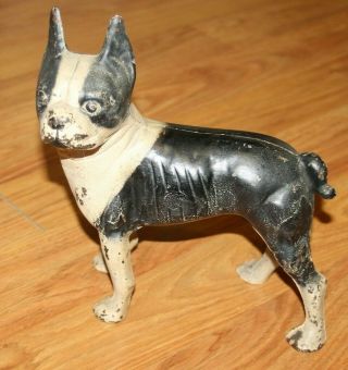 Antique Cast Iron Boston Terrier Doorstop By Hubley C.  1910 Rare Left Sided