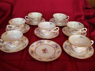Rare American Belleek Coxon Tea / Coffee Set Of 7 Cups & Saucers,  Floral Bouquet
