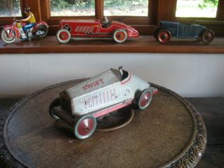 Rare Antique Racing Car Wind Up Boat Tail Tinplate Vintage Tin Toy