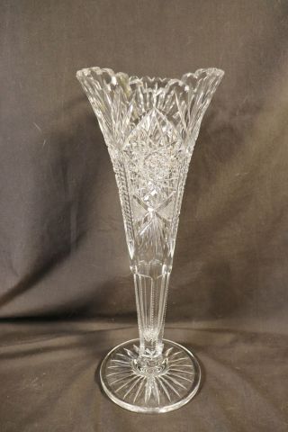 Rare Antique Abp Cut Glass Trumpet Vase 13 1/2 "