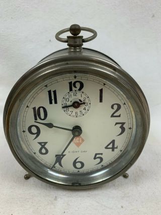 Vintage Ingraham Ace 8 Day Windup Alarm Clock Peg Leg Rare - 315