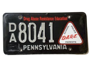 Pennsylvania Dare Sample License Plate Rare Drug Abuse Resistance Education