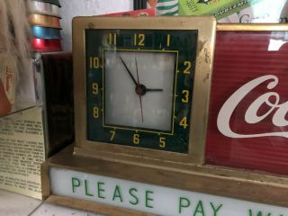 Rare Vintage Coca Cola Fountain Shop Light up Clock PLEASE PAY WHEN SERVED 2