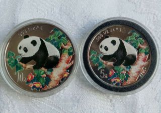 2 1998 Silver Round 1oz.  & 0.  5 Oz Panda.  Rare 23 Years Old.  999 Fine Silver Round