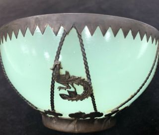 Rare Signed Antique Chinese Dragon Phoenix Oriental Asian Glass Bowl
