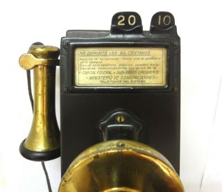 RARE & ANTIQUE 1909 EARLY GRAY TELEPHONE PAY STATION WALL PAYPHONE TWO SLOTS SEE 4