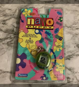 Vintage 1997 Nano Puppy Virtual Pet Playmates Toy Green Rare 90s