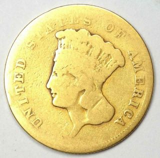 1856 - S Three Dollar Indian Gold Coin $3 - Rare San Francisco Date Coin