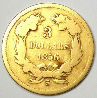 1856 - S Three Dollar Indian Gold Coin $3 - Rare San Francisco Date Coin 4