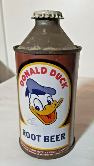 Rare Vintage General Beverages Donald Duck Root Beer Cone Top Soda Can W/ Cap