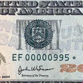 Very Rare Ultra Low ⭐️ Star Note ⭐️ 2004 $20 Dollar 3 Digit Fancy Serial Number