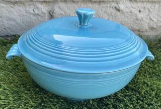Vintage Fiestaware Homer Laughlin Large Covered 8” Casserole Dish Turquoise Rare