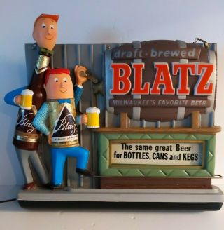 Rare Blatz Beer Bottle Man Motion Scrolling Tap Lighted Bar Sign