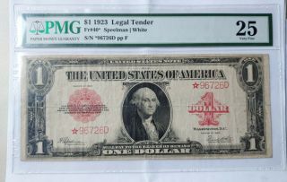 1923 Red Seal $1 Legal Tender Star Note Pmg Vf 25 Very Rare