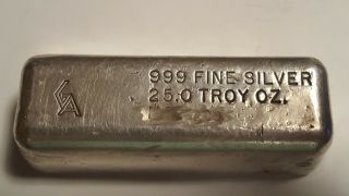 Very Rare 25 Oz Silver Bar.  999 Ga Golden Analytical Poured Bar
