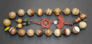 Rare Chinese Qing Dy Old Agate Carved 18 Bead " Qi Dao Zhu " (hand String) 1.  6 Cm