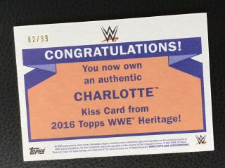 CHARLOTTE FLAIR WWE 2016 TOPPS HERITAGE KISS CARD Rare 82/99 2