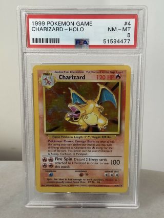 Charizard - 1999 Pokemon Game Base Set Rare Holo 4/102 Psa 8 Nm - Mt